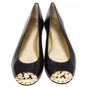 Giuseppe Zanotti Black Leather Malika Spiked Cap Toe Ballet Flats